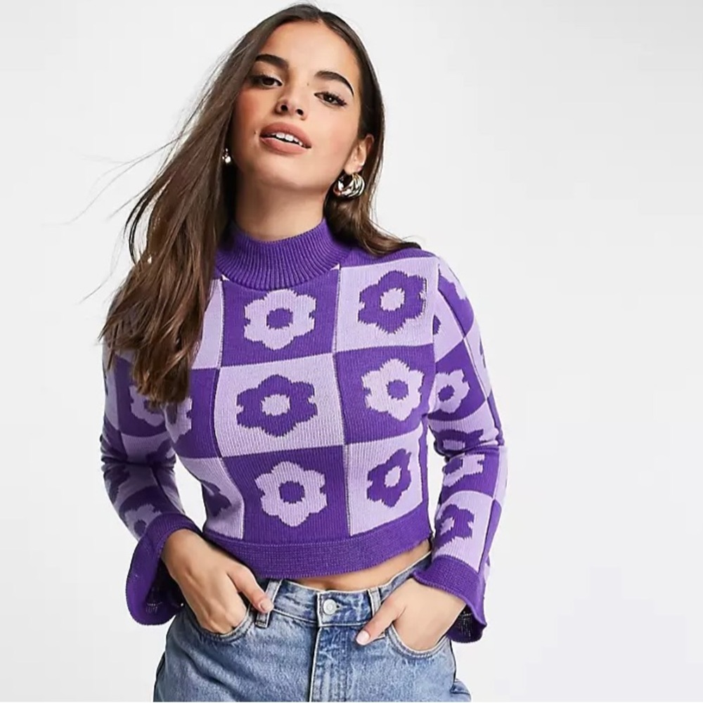 NWOT ASOS high neck long sleeve flower sweater